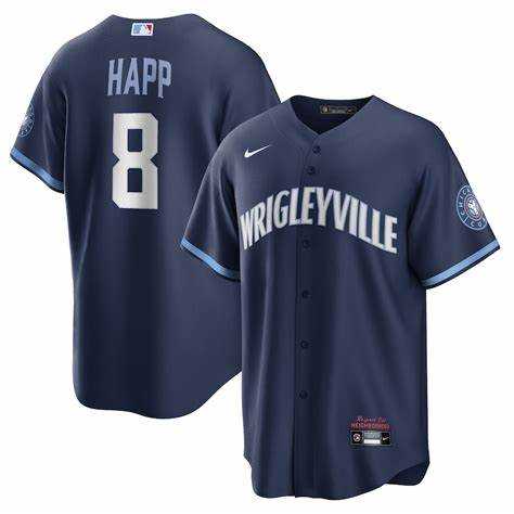 Men's Chicago Cubs #8 Ian Happ Nike City Connect Replica Player Navy Jersey Dzhi